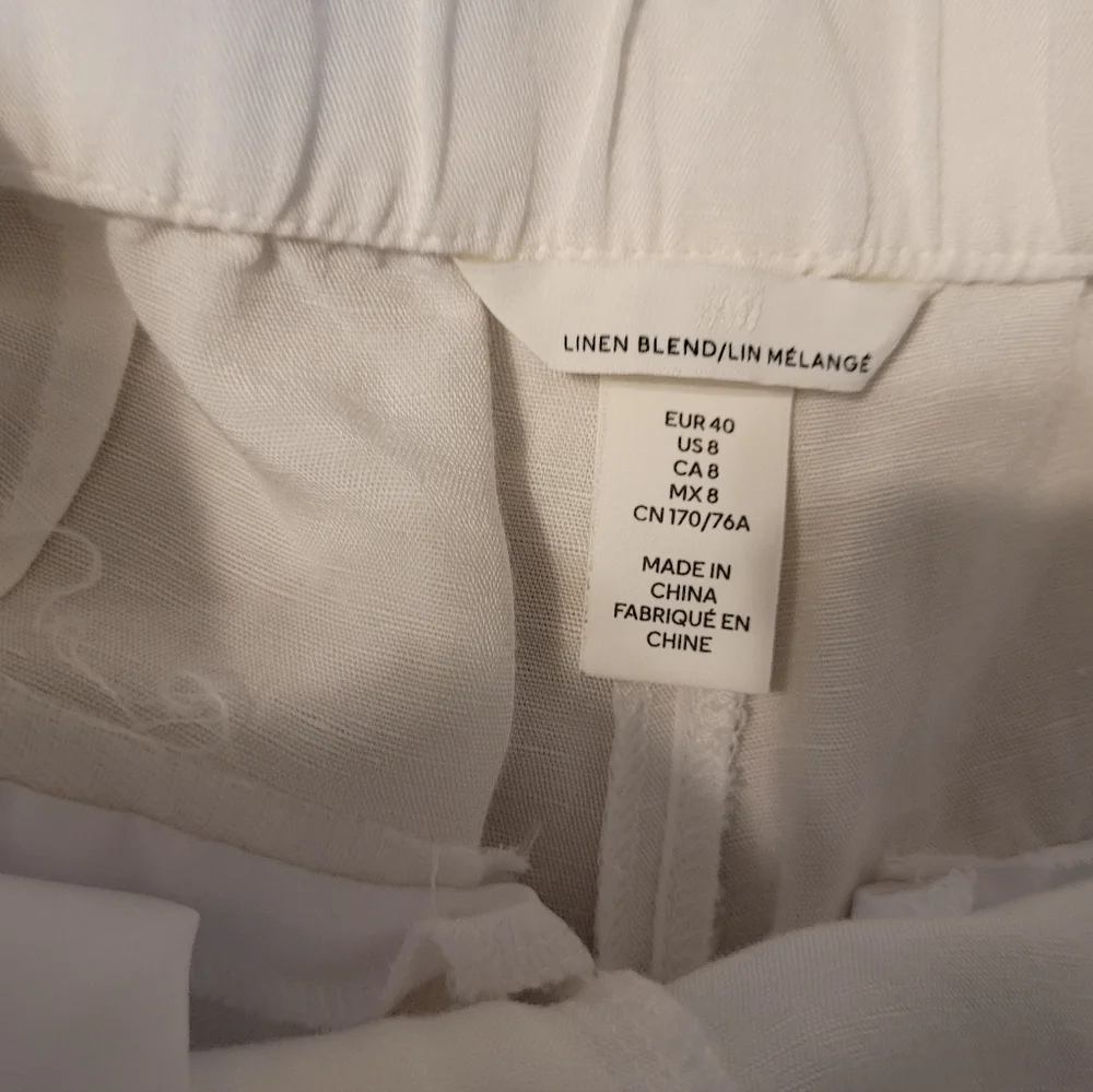H&M White Linen Blend Straight Leg Front Pleated Cropped Belted Pants Sz 8 EUC
